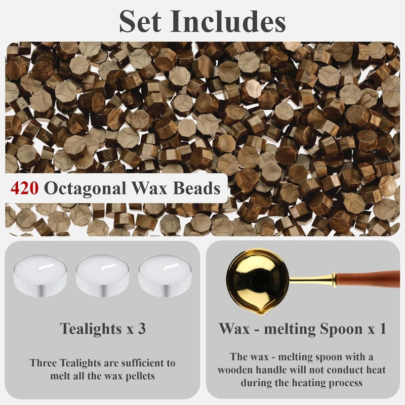 Cazzon 420 Pcs Vintage Wax Sealing Beads for Wax Seal Stamp, Antique Decor for Wedding Invitations, Envelope, Letters, DIY Crafts Gift Wrap (Brown A) - Image 2